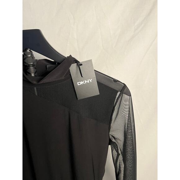 DKNY Black Mesh Sleeve Bodysuit Size M NWT Long Sleeve Mock Neck Sexy - Picture 2 of 7